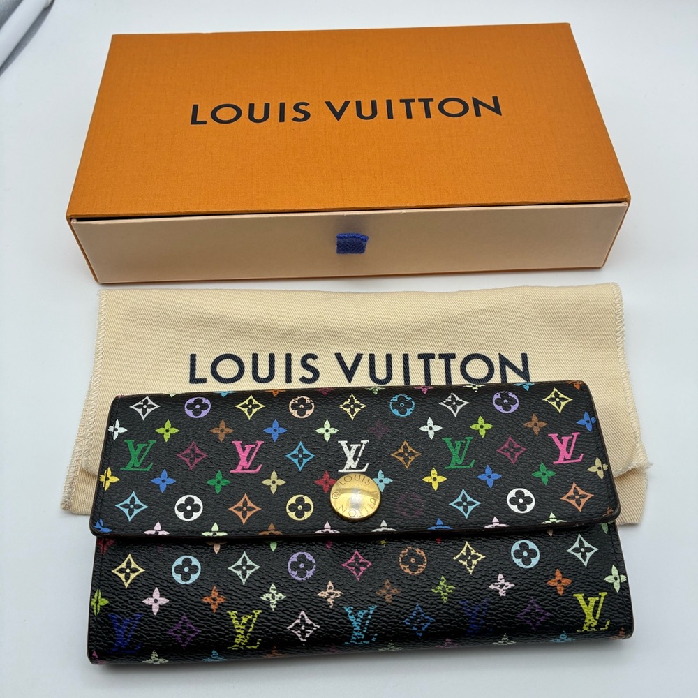 LOUIS VUITTON BLACK MURAKAMI NOIR MULTI COLOR SARAH WALLET LIMITED EDITION - Picture 3 of 14